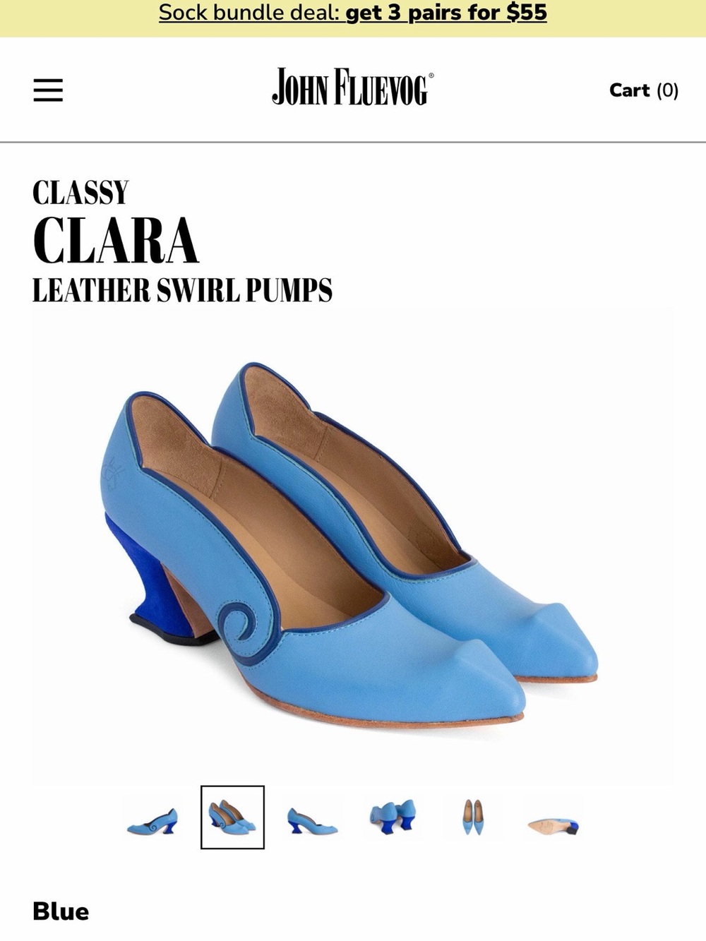 John Fluevog Clara Leather Pumps — Light Blue with Dark Blue Heel